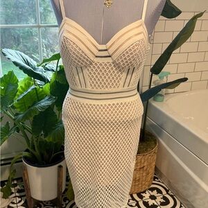 Entry White Mesh Dress with Stripes